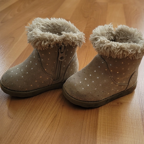 Cat&Jack Toddler Girls Boots Sz 4 Tan Suede like Side Zip Pull on Shoes Faux Fur - Picture 8 of 12